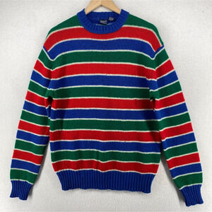 GANT Sweater Mens L Rugger Shetland Wool Striped Jumper Pullover Red Blue VTG HK